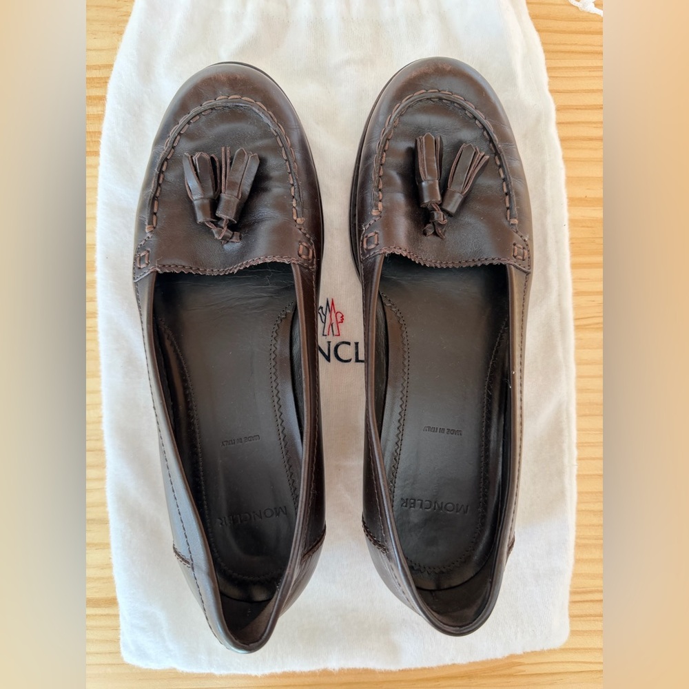 Moncler Dark Brown Leather Tassel Loafers